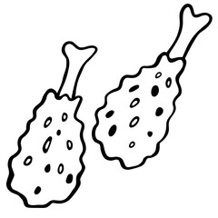 Doodle icon Chicken legs isolated on a white background. Fast food. Hand drawn Fried chicken in outline style. Vector illustration.