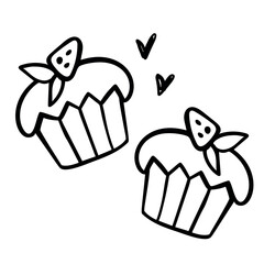 Cupcake icon doodle drawing isolated on a white background. Vector illustration. Template for greeting card, postcard, print, fashion design, menu.