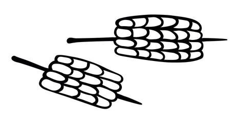 Hand drawn hot corn in doodle style isolated on a white background. Corn dog. Vector illustration.