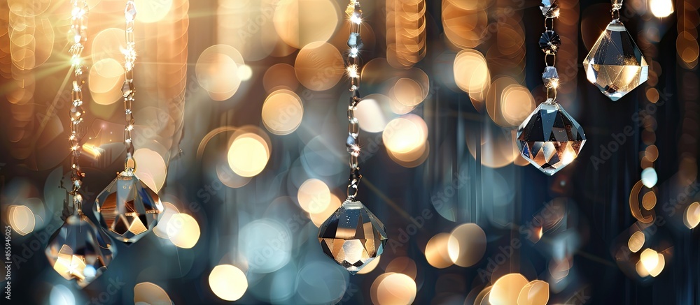 Poster abstract blur light and bogey of hanging crystal lamp. copy space image. place for adding text and d