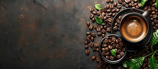 Coffee cup and coffee beans. Copy space image. Place for adding text or design