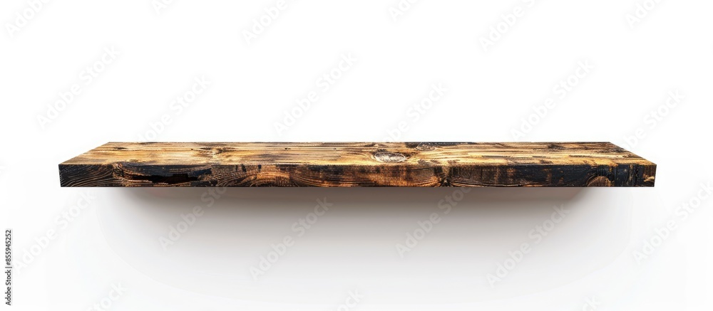 Poster Empty top of wooden shelf isolated on white background. For product display. Copy space image. Place for adding text and design