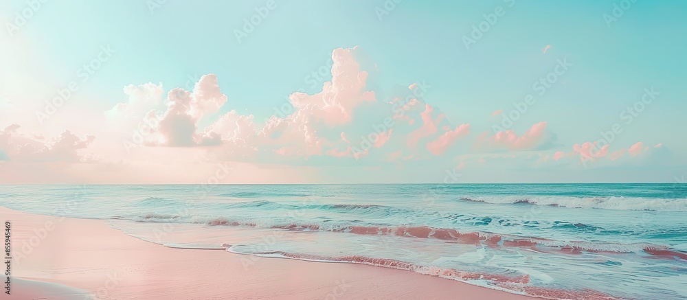 Poster mark cuban photos pastel background water sky beach. copy space image. place for adding text and des
