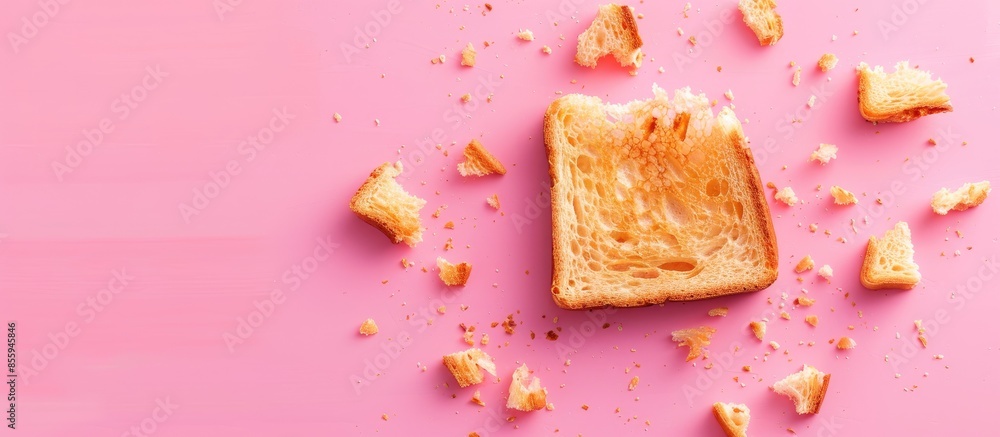 Poster a ripped piece of toast pastel background food isolated. copy space image. place for adding text and