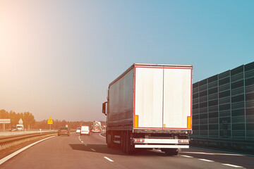 Truck transporting goods on open road