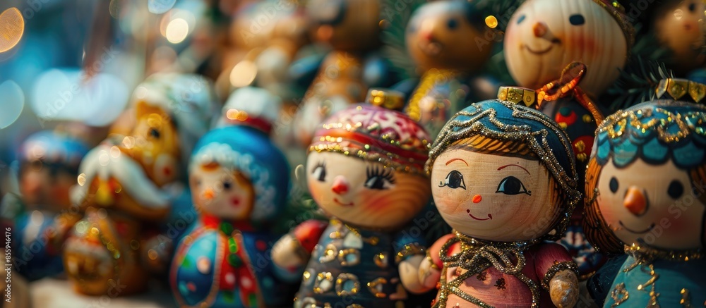 Poster christmas tree toys on lviv christmas fair. copy space image. place for adding text and design