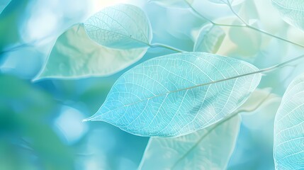 Digital technology blue green leaf plant texture abstract poster web page PPT background