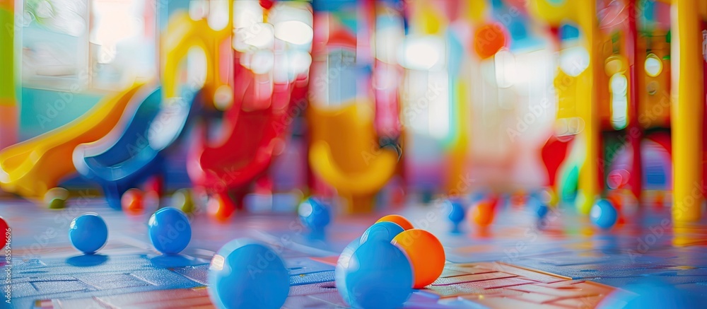 Poster abstract blur kids indoor playground for learning background . copy space image. place for adding te