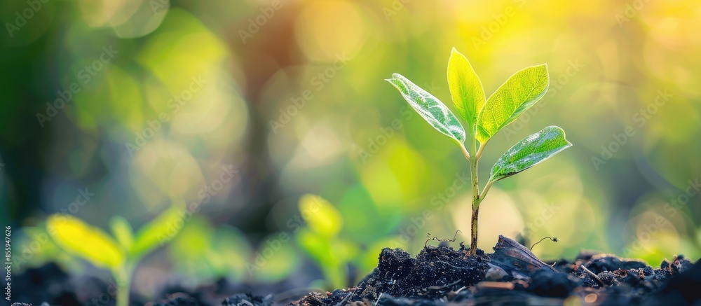Poster new life concept with seedling growing sprout (tree).business development symbolic. copy space image