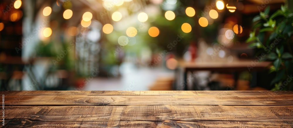 Poster old top wood table with blur background. copy space image. place for adding text and design