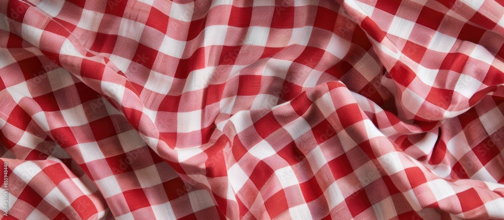 Poster red checkered fabric closeup , tablecloth texture. copy space image. place for adding text and desig