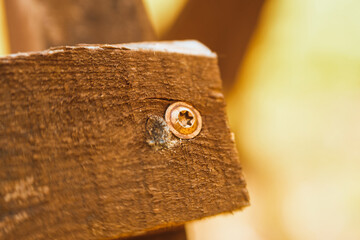 Hex Bolt in Wooden Plank close-up