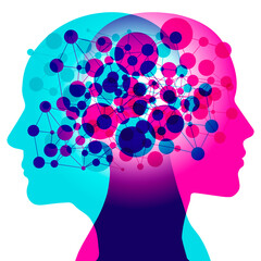 A minds eye view of connection - Two silhouettes sharing thoughts and ideas