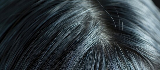 Head of a girl with black gray hair. Hair coloring.Top of the head. Before and after. Copy space image. Place for adding text and design