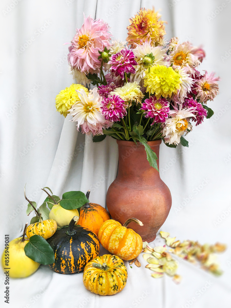 Canvas Prints Romantic bouquet of autumn flowers and rustic garden plants.