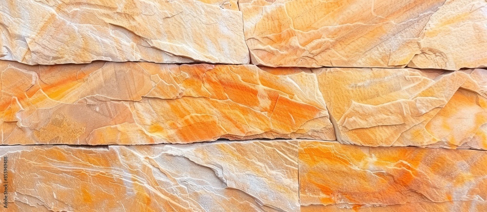 Poster orange facing stone, slate, sandstone and travertine marble texture. copy space image. place for add