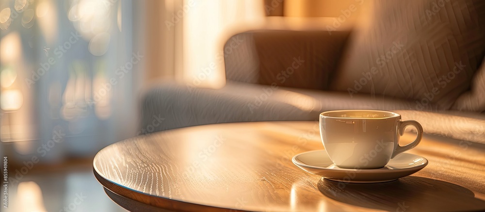 Poster coffee table in the hotel room. copy space image. place for adding text and design