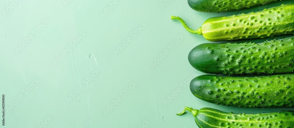 Poster cucumber isolated on pastel background food isolated. copy space image. place for adding text and de