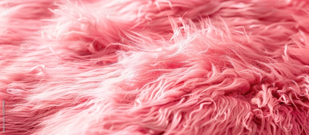 Poster close up of a pink dyed sheepskin rug as a background. copy space image. place for adding text and d