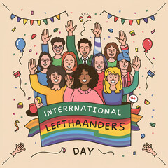 Celebration of  | International Left-Handers Day  | Poster, With Joyful Crowd and Festive Decorations, Embracing Diversity and Inclusivity in a Vibrant Event