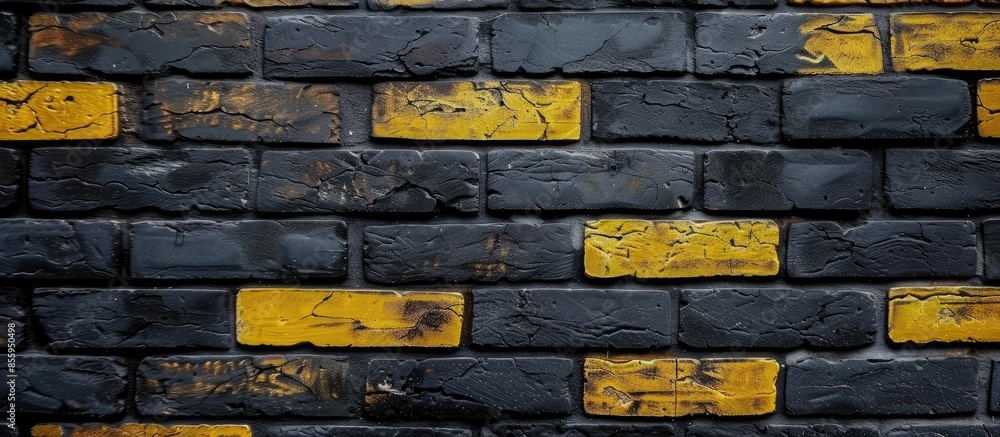 Poster black and yellow color brick wall texture for graphic background images. copy space image. place for