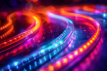 Vibrant close-up light strip, blurred backdrop