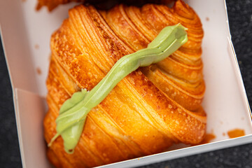 croissant fresh sweet dessert baking bakery appetizer meal food snack on the table copy space food...
