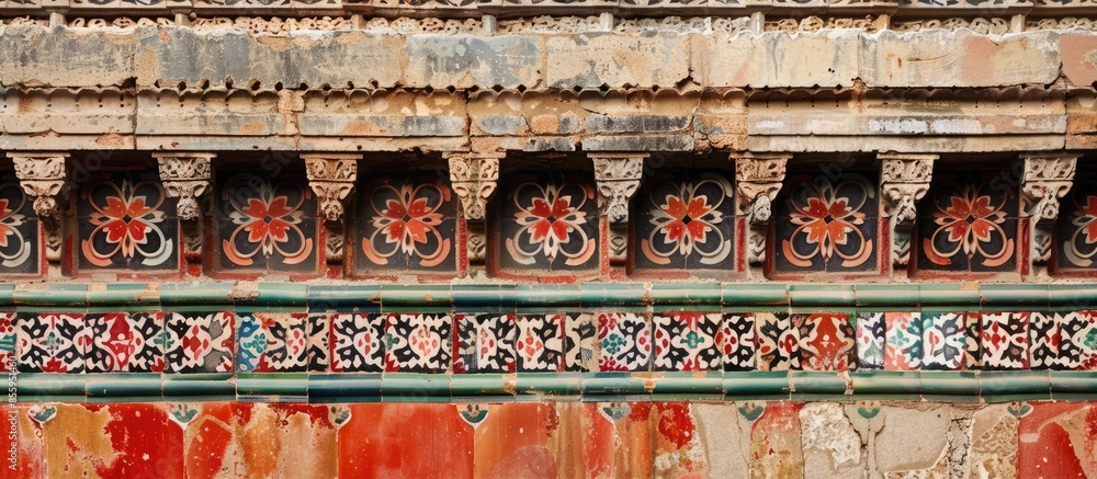 Canvas Prints lined with red-tiled part of the wall of the building for its protection and decoration. Copy space image. Place for adding text and design