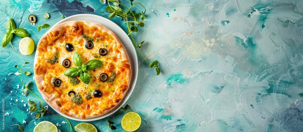 Aufkleber manakish zaatar cheese pizza slice with lime and olive served in dish isolated on table top view of 
