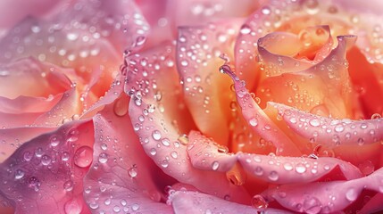 A beautiful close up of a pink rose with morning dew on its petals