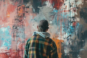 Obraz premium Professional Painter On A Wall Looking In The Back