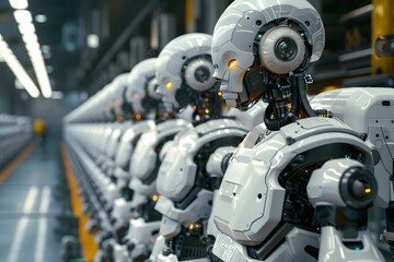 Row of robots in factory