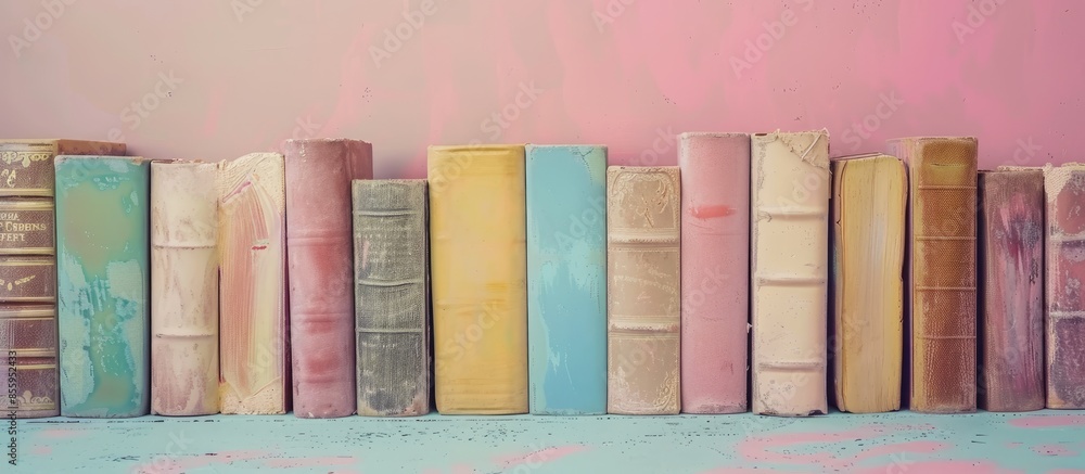 Poster old vintage book isolated over the pastel background , set of several different foreshortenings. cop