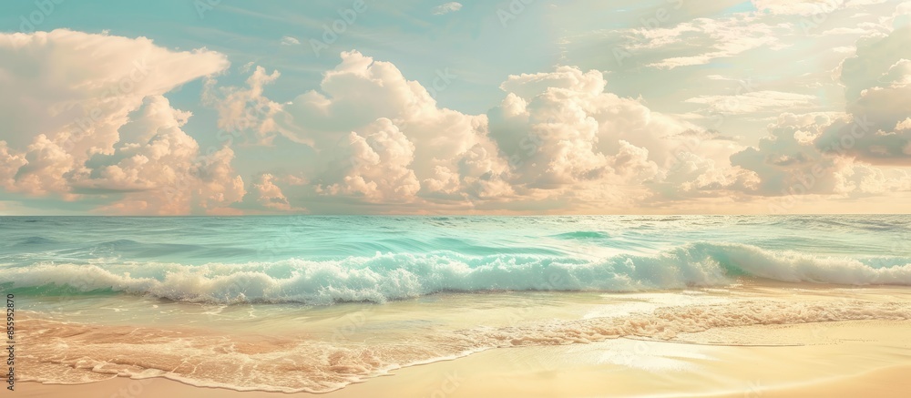 Poster mark cuban photos pastel background water sky beach. copy space image. place for adding text and des