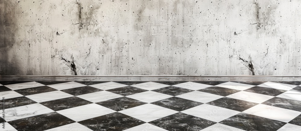 Poster vintage square black and white floor with cement wall. copy space image. place for adding text and d
