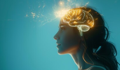 Obraz premium Brain and brainstorming concept with lighting