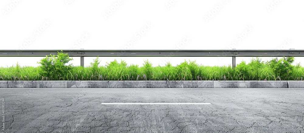 Poster asphalt road with railings and green grasspjnjisolated on white background with clipping path. side 