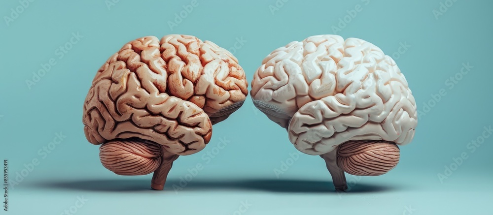 Poster the left and right hemispheres of the human brain. copy space image. place for adding text or design