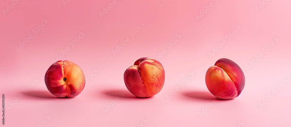 Canvas Prints Three ripe peach, Isolated on pastel background Food. Copy space image. Place for adding text and design