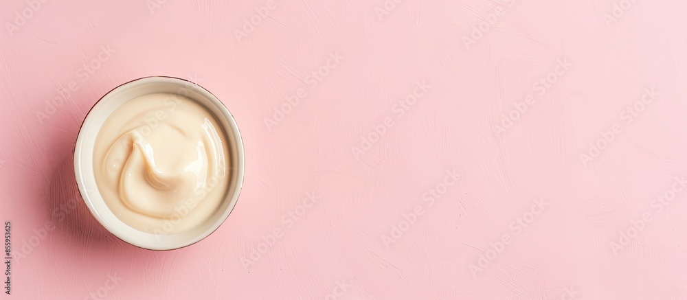 Poster a dipping sauce plate of sauce over pastel background. copy space image. place for adding text and d