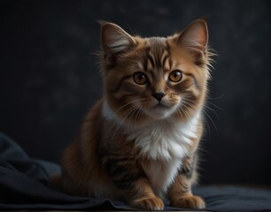 Fluffy Brown and White Kitten Portrait