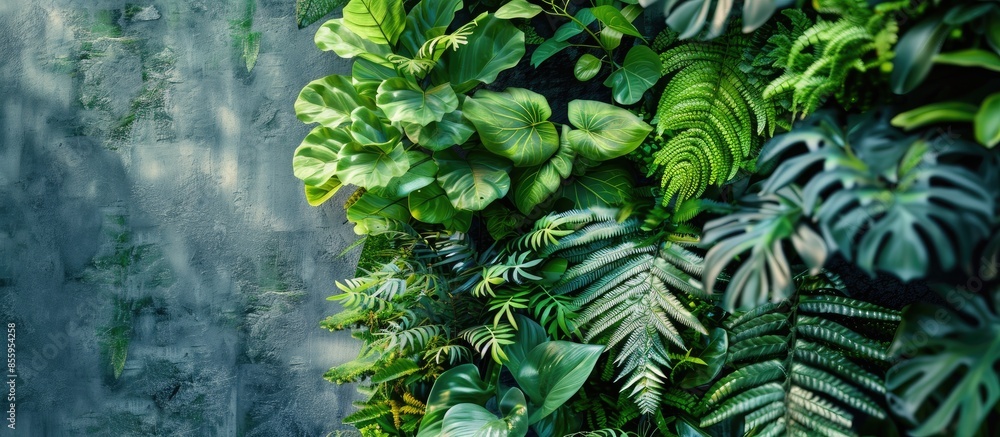 Poster fresh plants walls in spa for background. copy space image. place for adding text and design