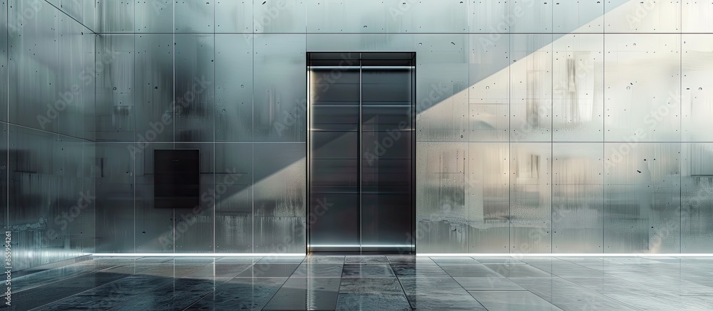 Poster modern elevator made of steel and transparent glass. copy space image. place for adding text and des