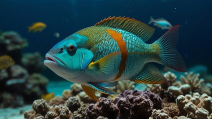 Fototapeta premium Colorful Tropical Fish Near Coral Reef