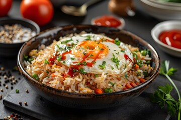 Fototapeta premium Rice bowl with fried egg