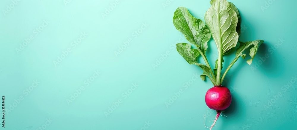 Poster radish isolated on pastel background radish icicle. copy space image. place for adding text and desi
