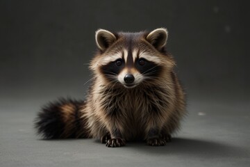 Obraz premium Close-up of a raccoon on a gray surface
