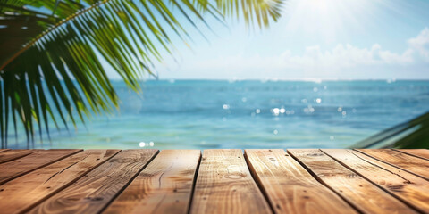 Tropical Beach View from Wood Table Top
