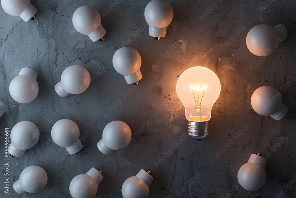 Poster concept of innovative idea and standing out from the crowd. 3d rendering illustration of creative id
