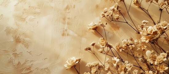 Dry flowers on a beige background. Close-up. Copy space image. Place for adding text and design